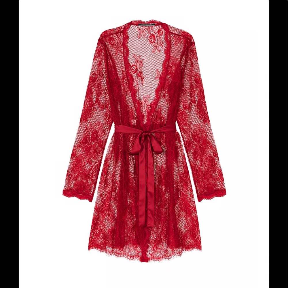 NWT Victoria’s Secret Fishnet Floral Mesh Lace Robe in Red